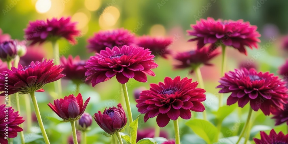 Fototapeta premium Deep plum colored flowers blooming in a lush garden