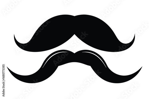 Two Black Mustache Illustrations with Classic Shapes and White Background Design