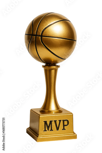Golden basketball mvp trophy stands tall on transparent background