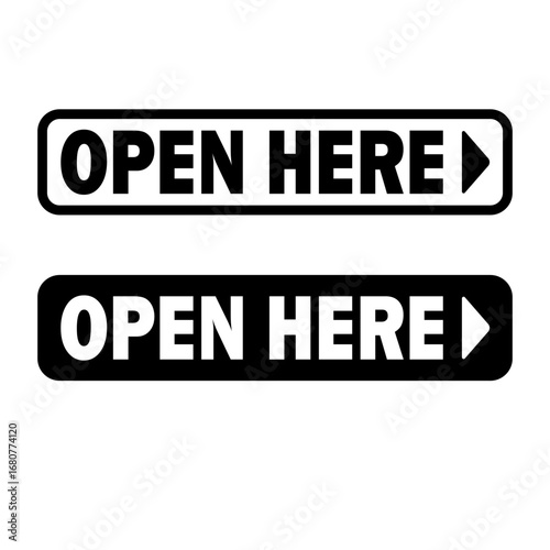 Open here guide label sign vector isolated