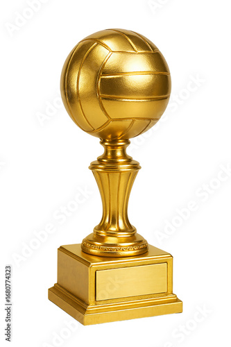 Golden volleyball trophy symbolizing victory and achievement on transparent background