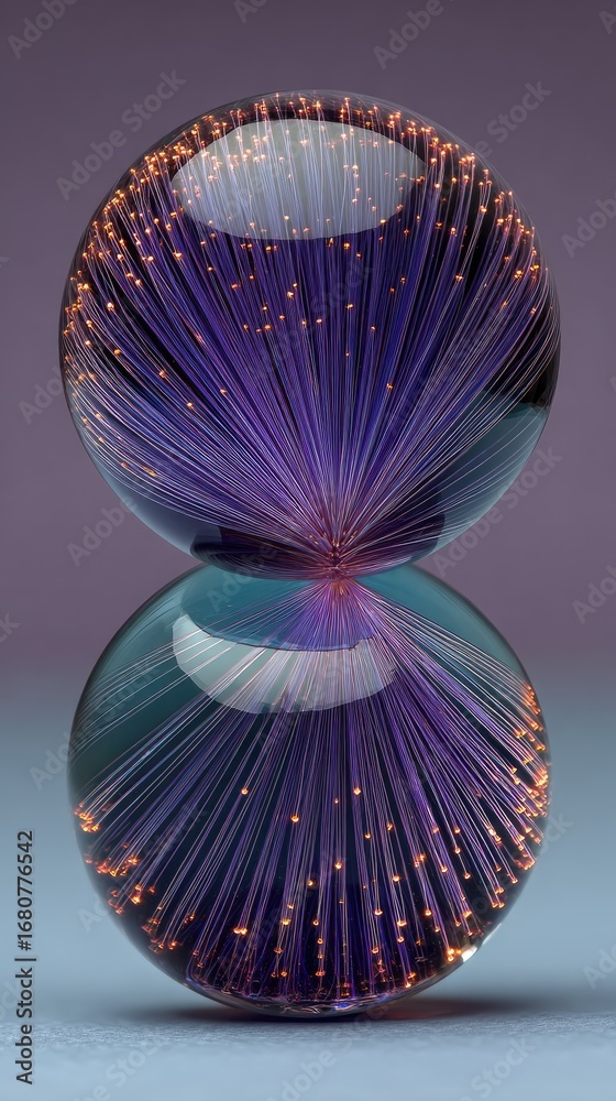 custom made wallpaper toronto digitalTwo glass spheres, purple and clear, with orange-gold light fibers