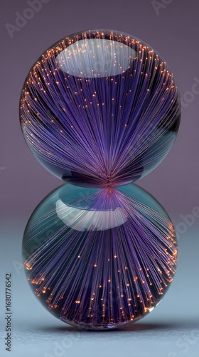 Wallpaper Mural Two glass spheres, purple and clear, with orange-gold light fibers Torontodigital.ca