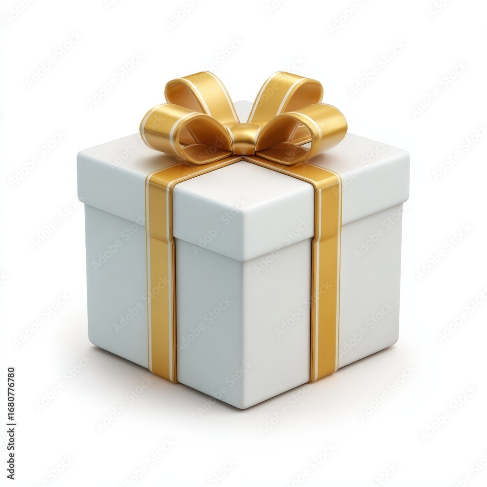 Fototapeta premium Elegant White Gift Box with Golden Ribbon Bow Perfect for Holidays or Special Occasions