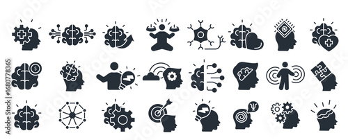  brain icon set editable stroke linear style sign for use