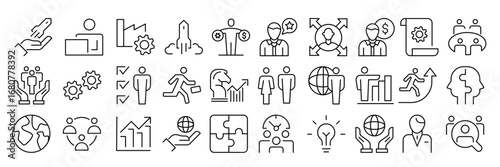 Business Management linear vector icon designs for web, media, and app interfaces. Business or organization management icon set. vector