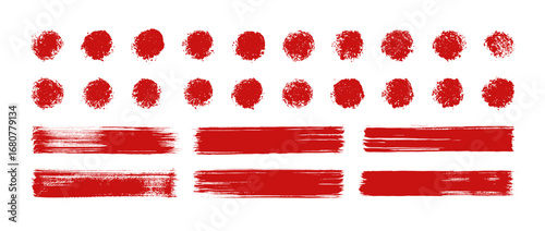 Straight red ink vector lines pack. Bloody color long and round hand-drawn brushstroke text highlights, frames, circles. Asian calligraphy brushstroke set. Rough grunge abstract blood color scribbles