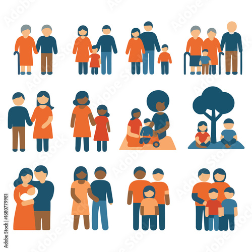 Family Illustrations: A collection of vibrant illustrations representing various family structures, from nuclear families to extended groups, depicting love, unity, and the bond between generations.