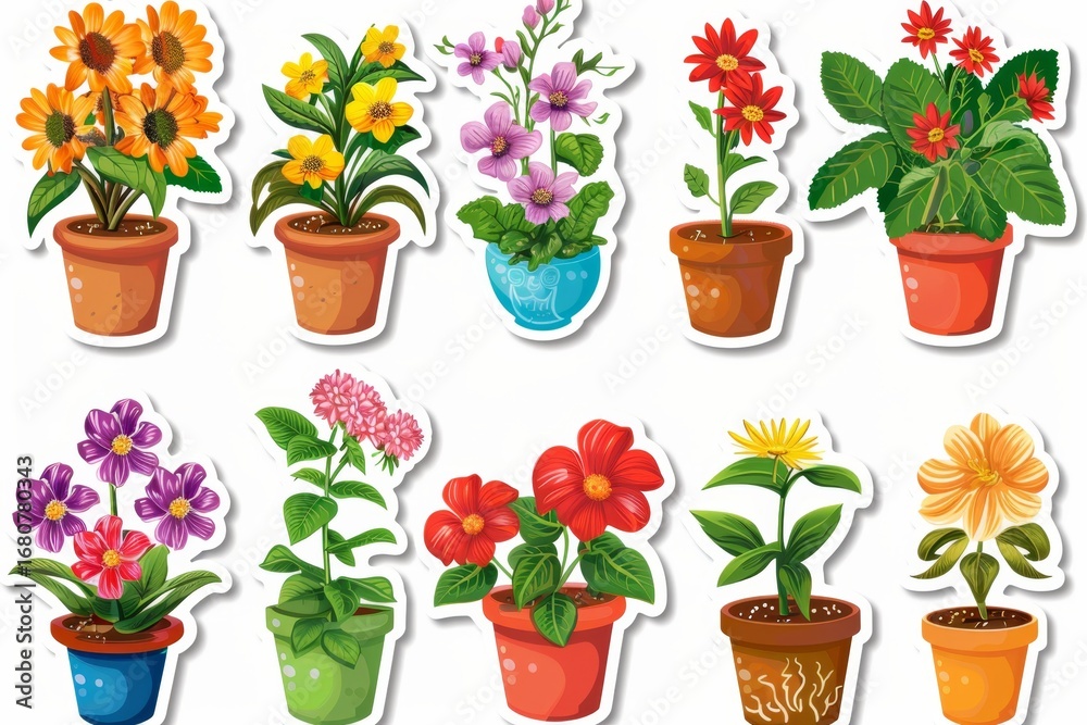 Fototapeta premium Set of potted flowers