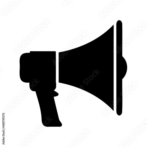 A powerful black megaphone icon that symbolizes announcements and communication