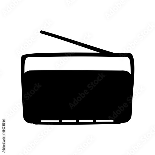 Stylized illustration of a vintage radio with an antenna on a white background