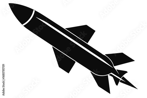 Isolated Black Rocket Icon with Winglets on a Clean White Background
