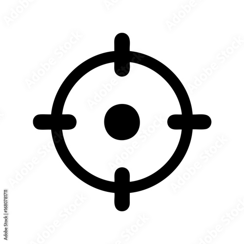 Black target with a center dot and four crosshairs, isolated symbol