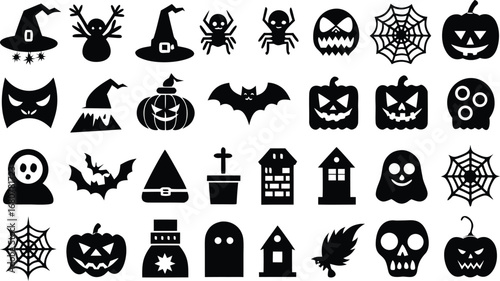 Halloween Icon Grid 25 Simple Halloween Themed Icons in a Vector Format