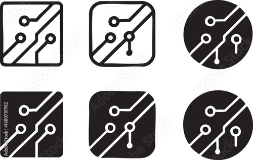 Modern tech restriction symbols in square, round and circle shapes