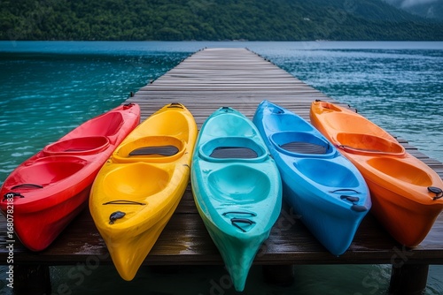 Colorful Kayaks on a Pier