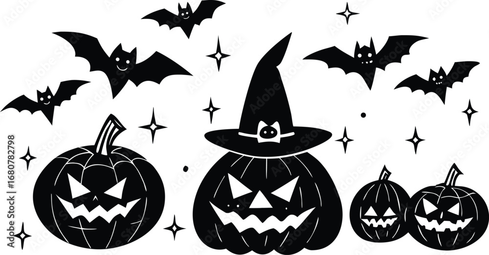 Fototapeta premium Whimsical Halloween Graphic Collection with Various Spooky Elements and Characters