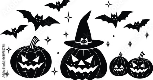 Whimsical Halloween Graphic Collection with Various Spooky Elements and Characters