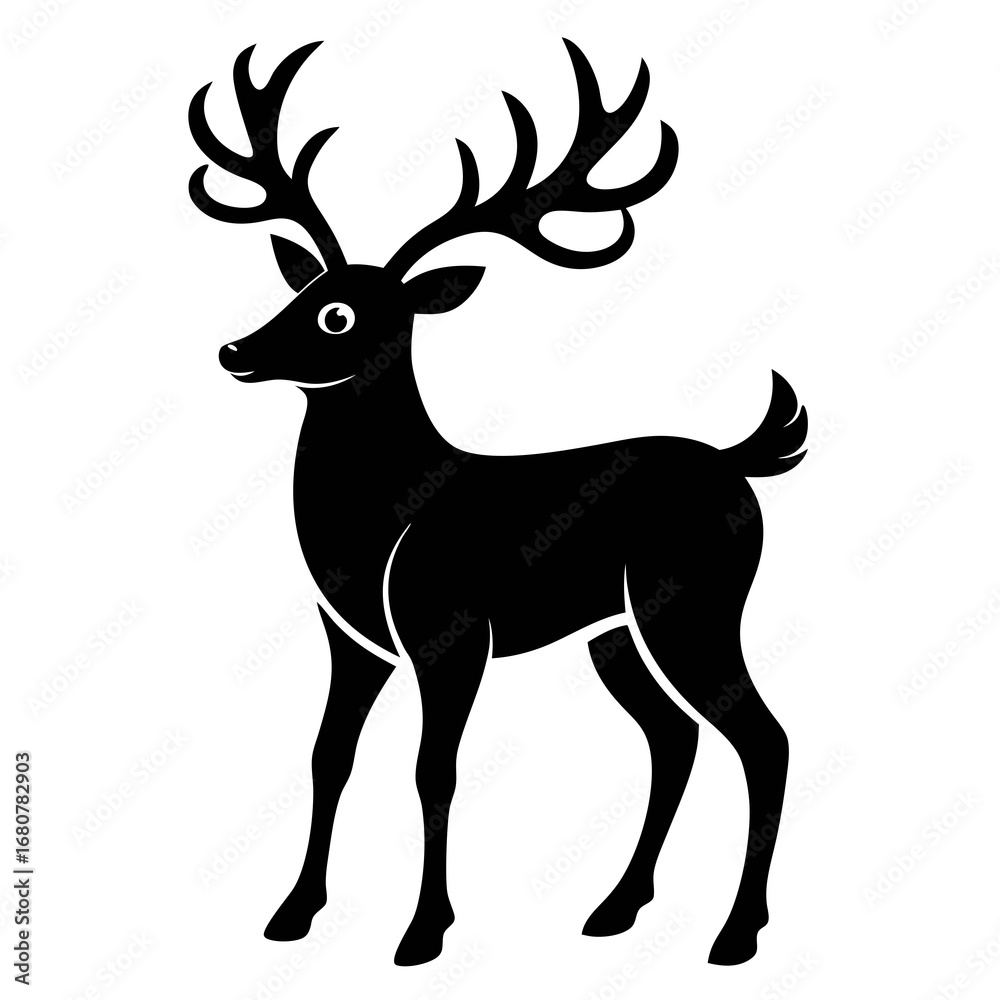 Fototapeta premium Reindeer vector clean black silhouette design white background