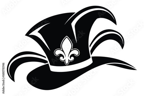 Jester Hat Silhouette with Fleurdelis Emblem on a White Background