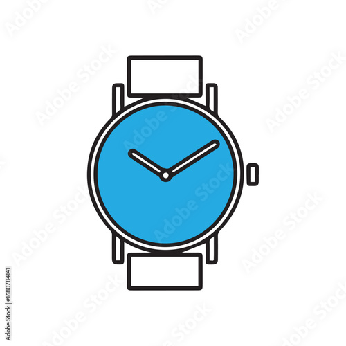 A blue clock with black outline