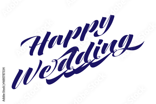 Happy Wedding - 筆記体でおしゃれに書いた、Happy Wedding（結婚おめでとう）の、おしゃれな手書き風のロゴマーク

