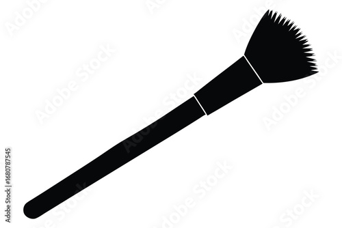 Black Silhouette of a Makeup Fan Brush with Bristles on White Background