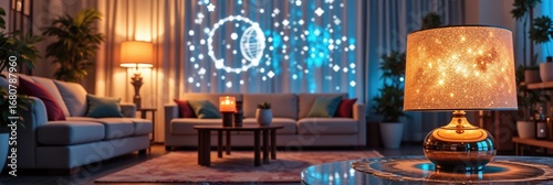 Cozy living room with ambient lighting and elegant decor