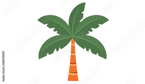 Vibrant green palm tree with a textured brown trunk and large fronds isolated on a clean white background perfect for tropical themes
