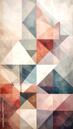 A captivating abstract design composed of overlapping triangles in muted earth tones and subtle color variations.