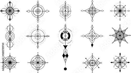 A set of minimalist geometric design elements tattoo. - hipster concept. silhouettes on a white background