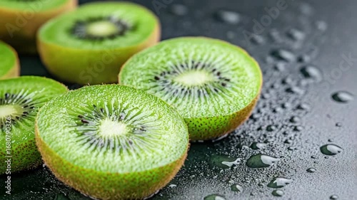 Vibrant Green Fresh Kiwi Slices Showcase Unique Texture and Juicy Pulp for Healthy Snacking