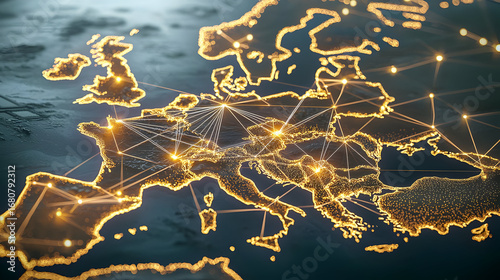 Europe Map With Golden Connections