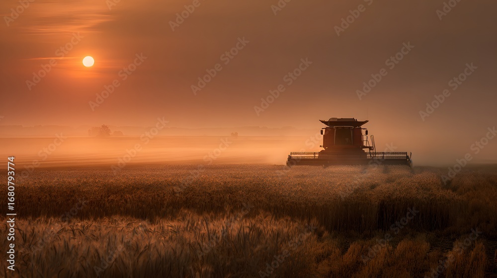 Fototapeta premium Combine Harvester at Sunrise