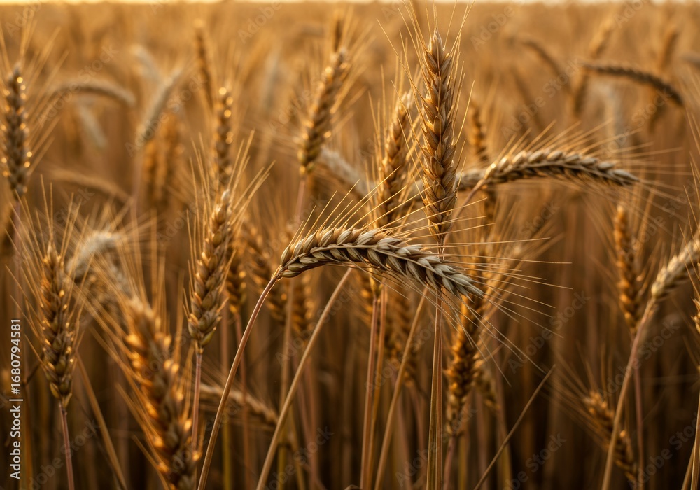 Fototapeta premium Close up of ripe, golden wheat in a field.