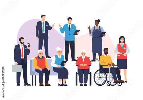 Diverse Group of People Representing Various Professions and Life Stages Illustrating Inclusivity and Community Together