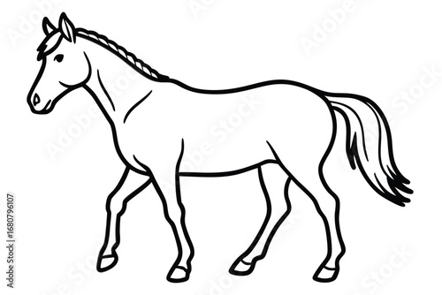 Elegant Horse Outline Walking on White Background Animal