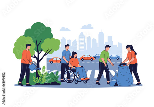 Community Volunteers Working Together to Clean Up the City Streets Safely and Efficiently