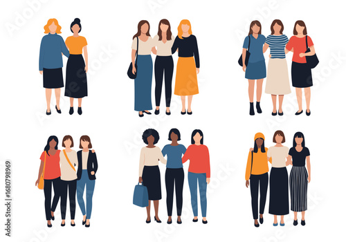 Diverse Groups of Women Standing Together in Friendship and Solidarity Celebrating Sisterhood and Empowerment