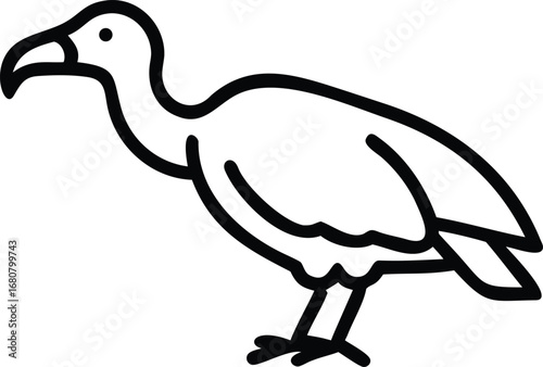 Distinct line art drawing shows ibis bird with curved beak facing left