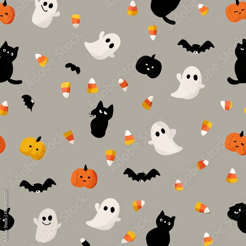 Minimalist flat design Halloween pattern, generation AI 