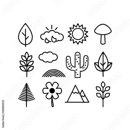 Clean Line Art Botanical & Landscape Icon Bundle