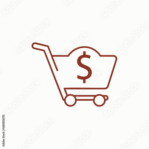 Simple shopping cart icon with dollar sign, representing e-commerce and online purchasing, ideal for website design