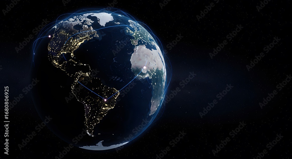 Naklejka premium Digital Globe Earth with Connected Network Lines Showing Global Communication