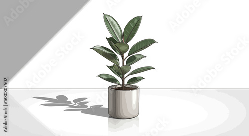 Illustration of a rubber plant in a pot against a minimalist background