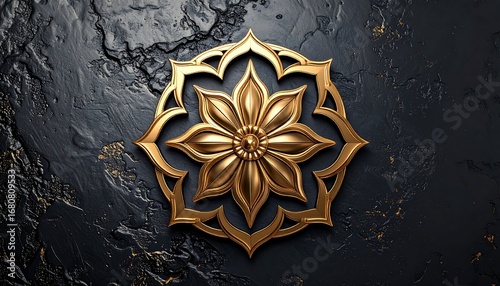 Ornate golden mandala on a dark textured background