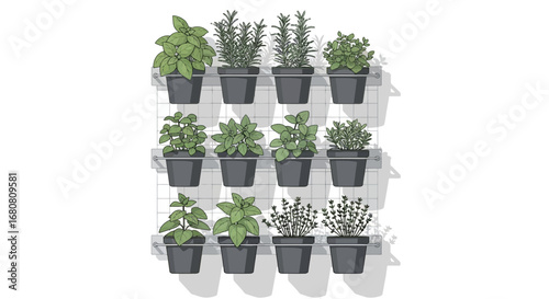 Vertical Herb Garden Wall Illustration for Home Decor and Culinary Use