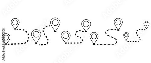 “Map Pin Location Icons Set with Route Path and Navigation Markers – Modern Place Address and Destination Pointer Symbol”