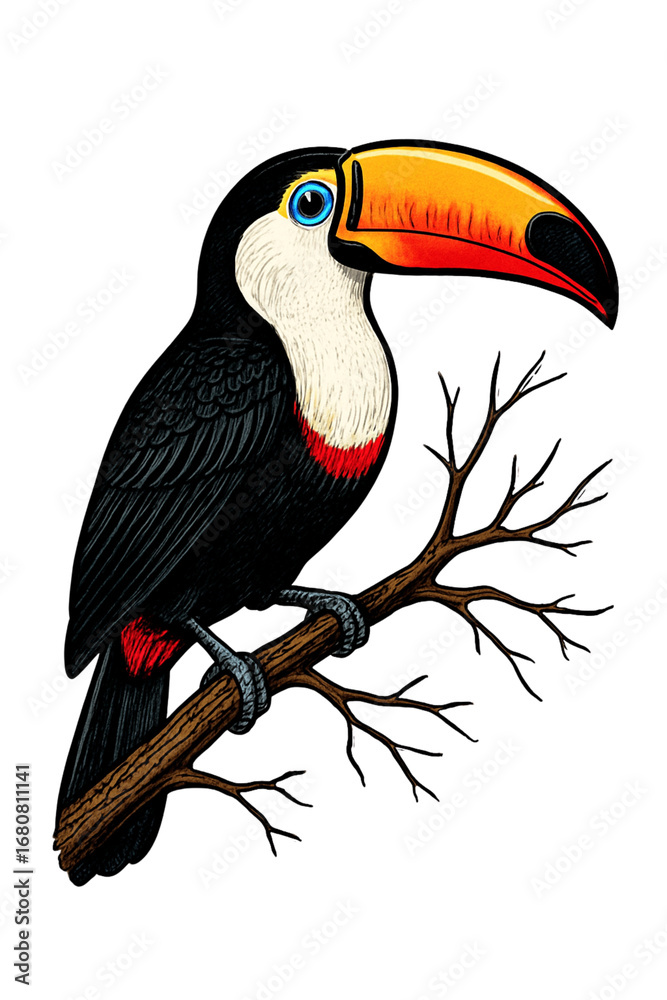 Fototapeta premium Toucan Bird On Trunk