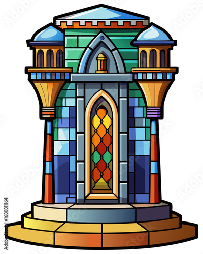 Beer tower, Stained Glass Style, white background